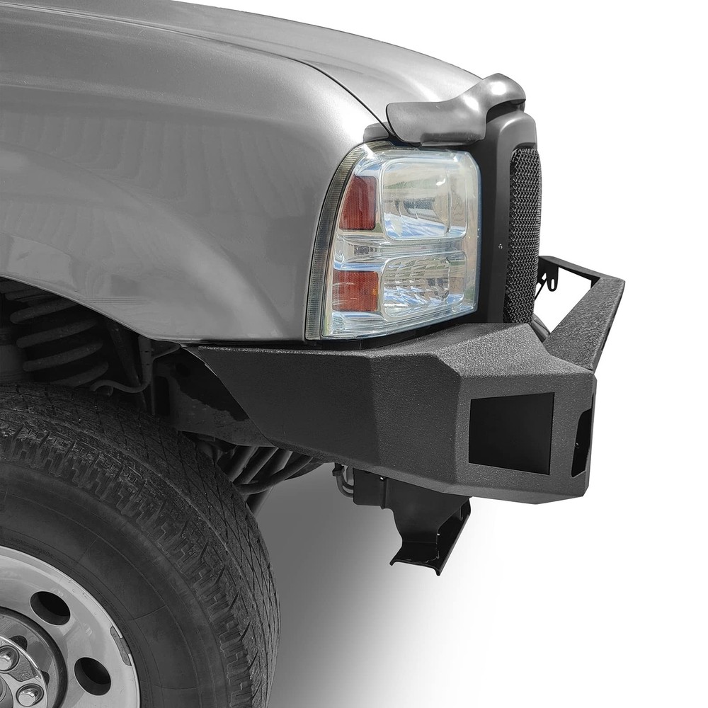 F250 F350 Front Bumper Winch Plate LED Lights 2005-2007 Solid Steel Full Width