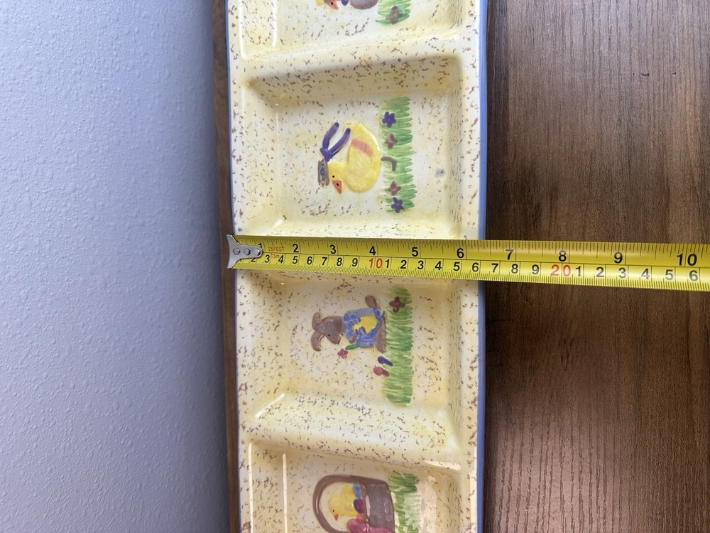 Vintage Easter Bunny Chick Divided Serving Tray 4 Section Spring Platter 17”