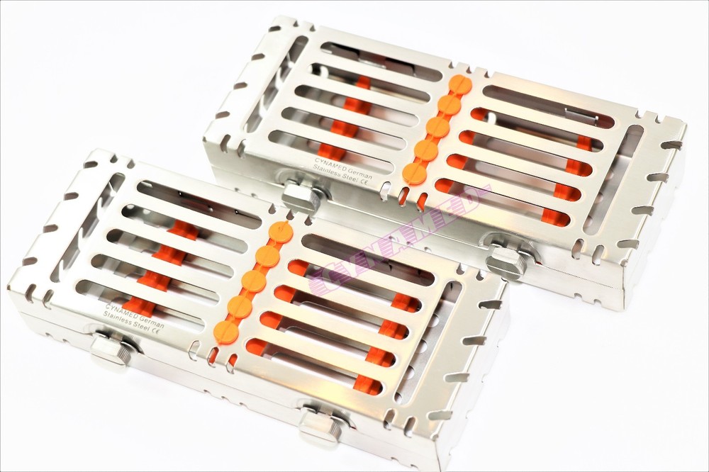 2 GERMAN RACKS STERILIZATION TRAYS FOR 5 INSTRUMENTS DOUBLE BUTTONS DETACHABLE