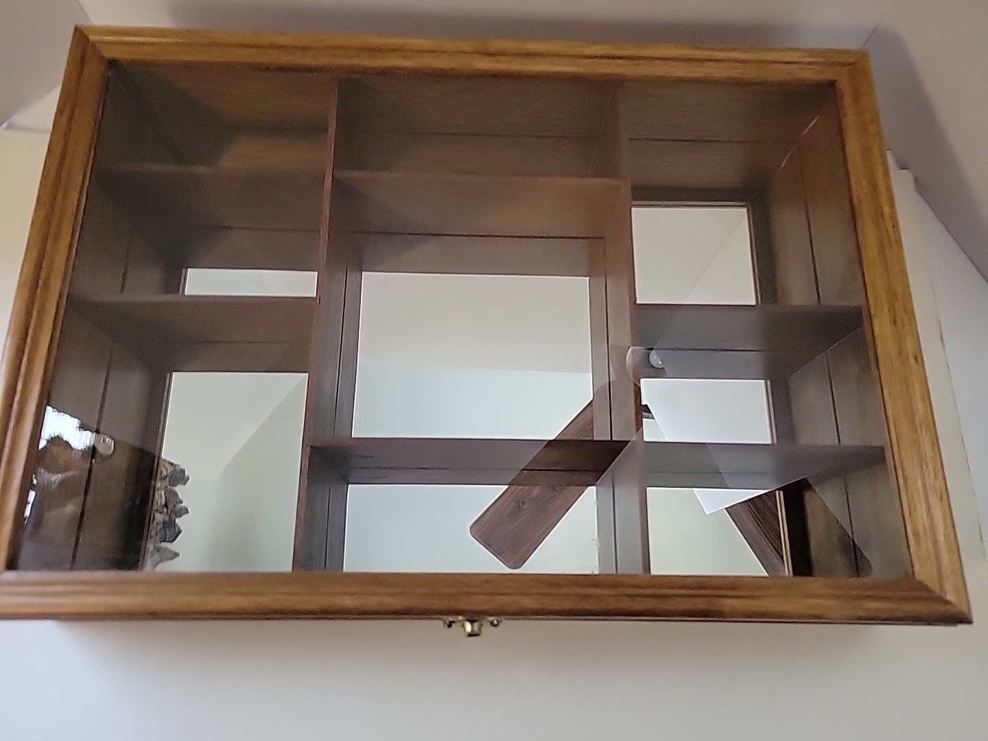 Vtg. Wood/Glass Mirrored Display Cabinet Case-Miniatures Collectibles-Hanging