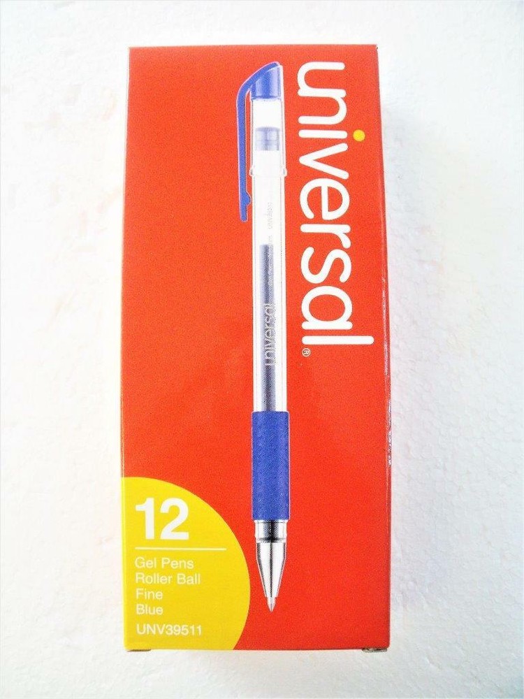 Gel Pens BLUE Ink Universal UNV39511 Fine Tip, Medium Rollerball 12-Count, New