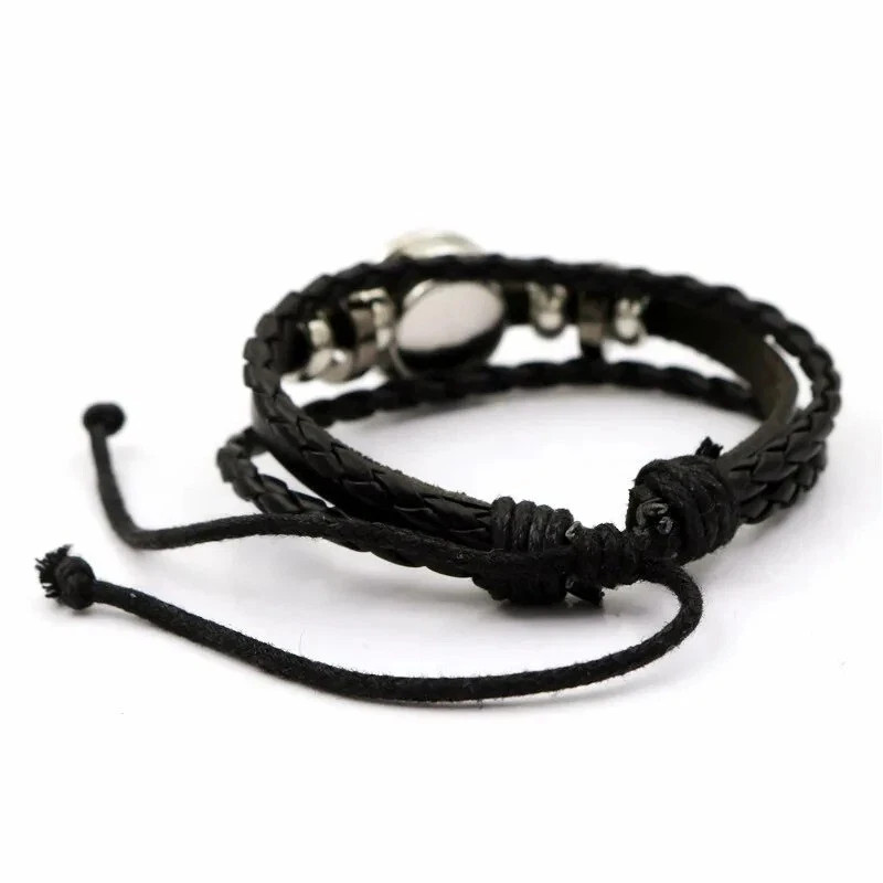 Pokemon Mega Evolution Stone Snap Weave Leather Adjustable Bangle Charm Bracelet