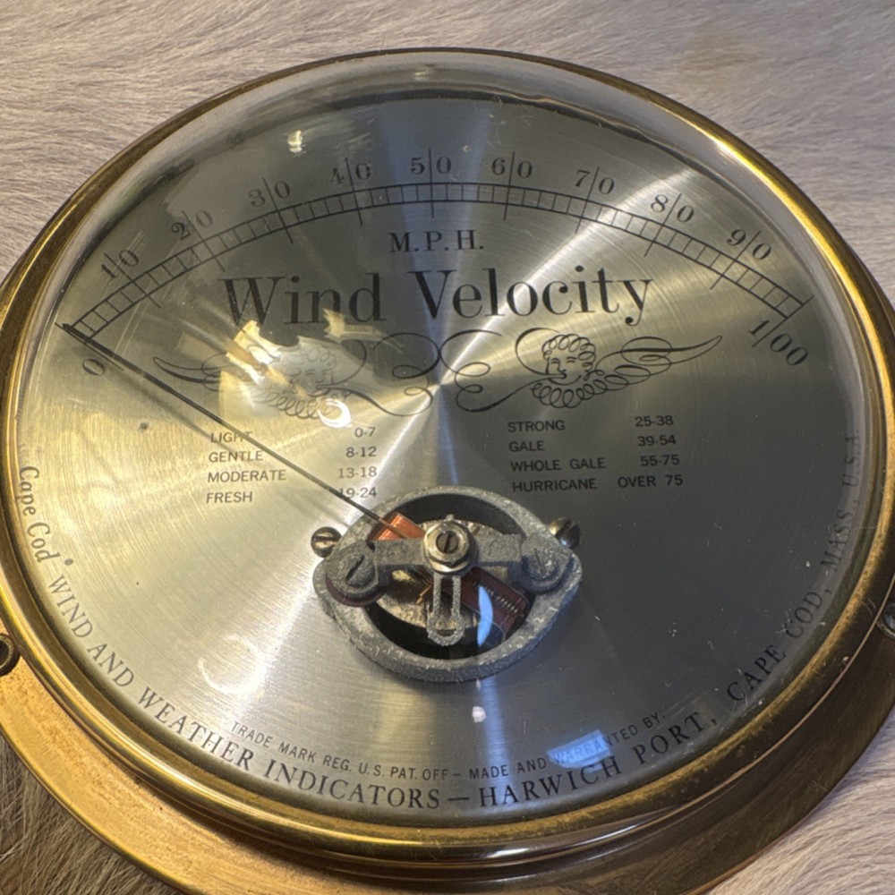 Schatz Royal Mariner Brass Clock, Barometer & Cape Cod Wind Velocity Sailing