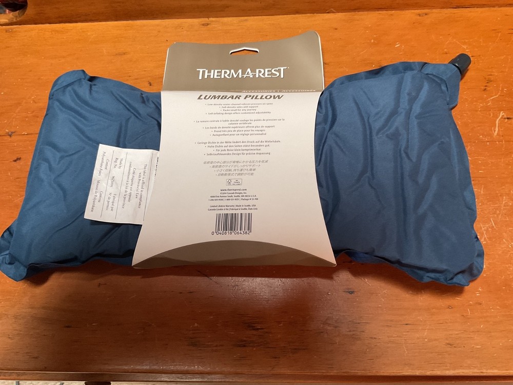THERMAREST LUMBAR PILLOW adjustable compact back support USA made