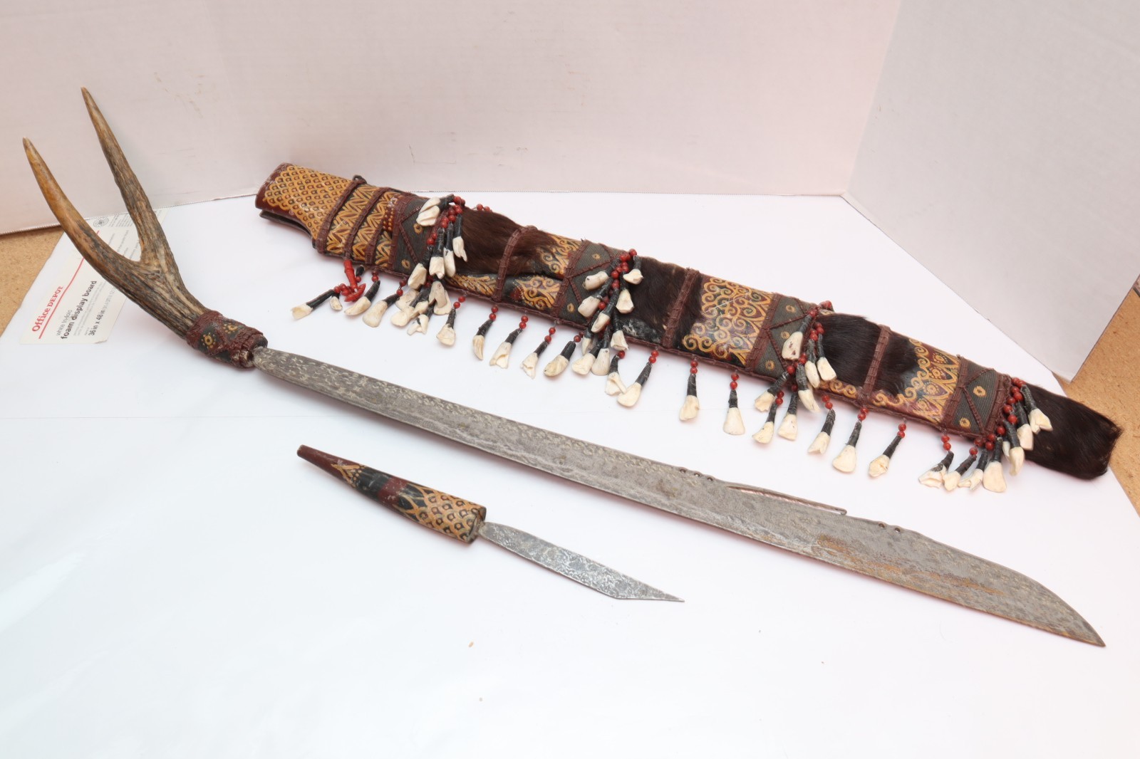 Borneo Indonesian Dayak Mandau sword saber with dagger, used