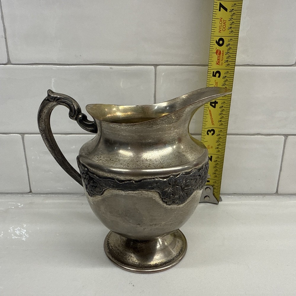 Vintage Silver On Copper Creamer Pitcher 4.5”