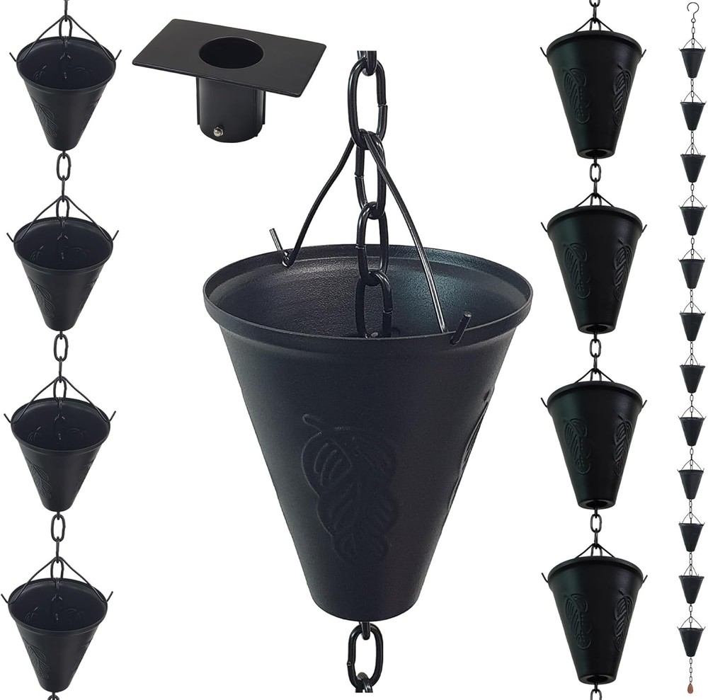 8.5FT Cone Iron Rain Chains Gutter & Rain Barrel Rust-Resistant Plated Garden