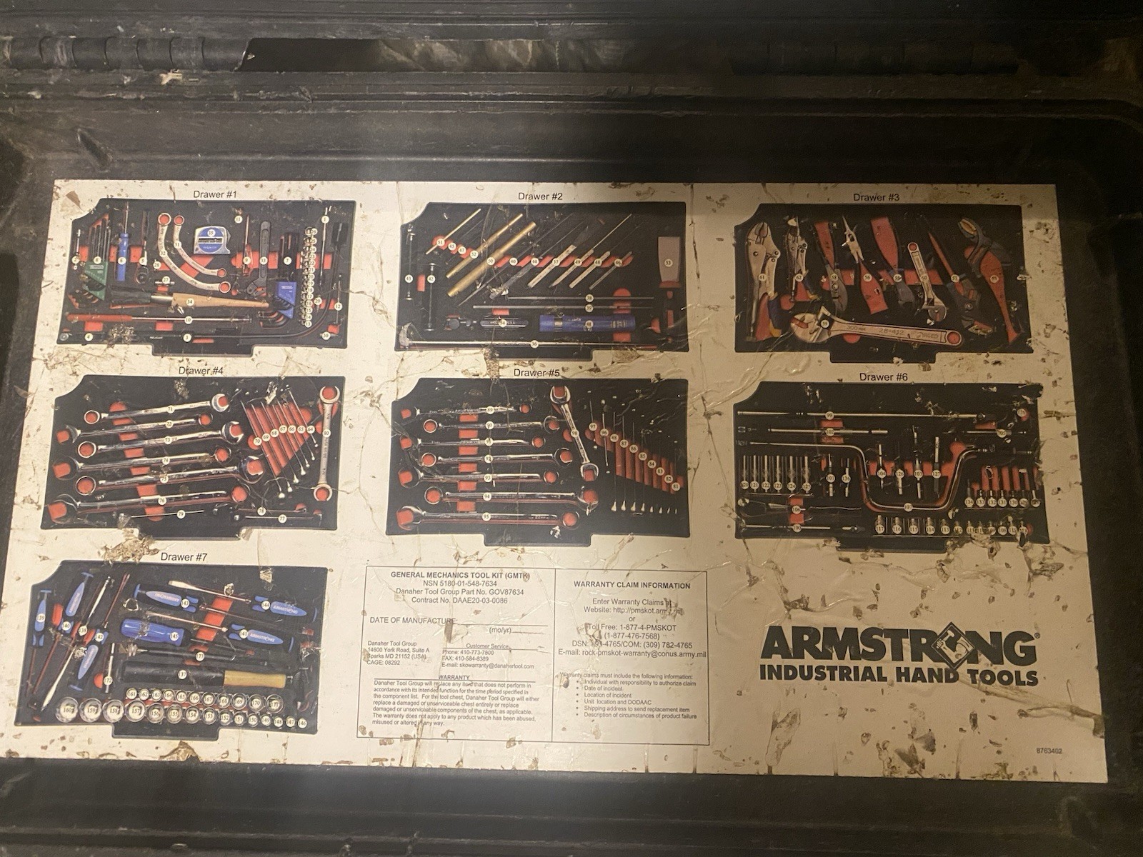 COMPLETE ARMSTRONG US ARMY GENERAL MECHANICSTOOL KIT 7 DRAWERS PELICAN 450 CASE