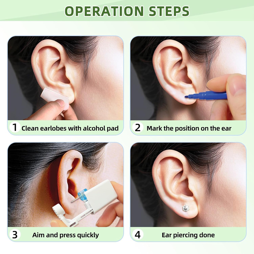✨Ear Piercing Kit 24Pcs | 8 Auto Guns + Studs + Clean Pads✨
