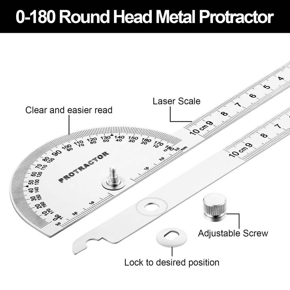 Stainless Steel Angle Protractor -180° Two Arm Ruler Adjustable Finder Angle ...