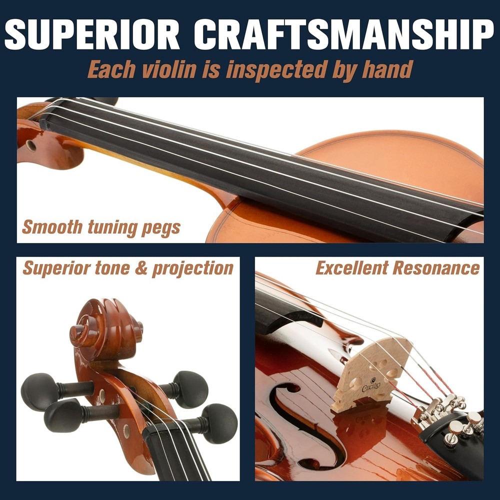 4/4 Full-Size Left-Handed Violin, Solid Spruce Top & Maple Body Professional ...