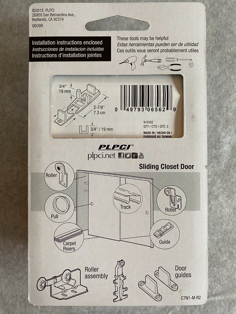 PLPCI Sliding Door Bottom Guide (Adjustable) for 3/4"-3/8" thick doors (2 Count)