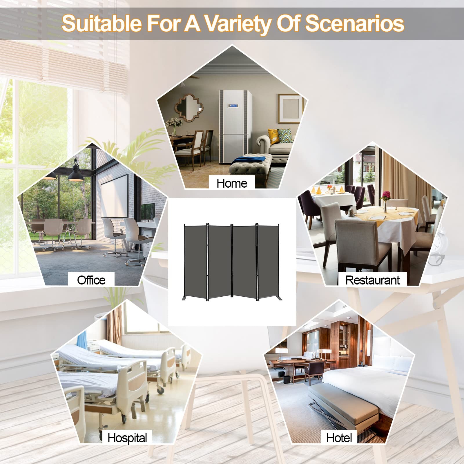 4 Panel Room Divider Screen 6Ft Tall Foldable Privacy Dividers Indoor Wall Pa...