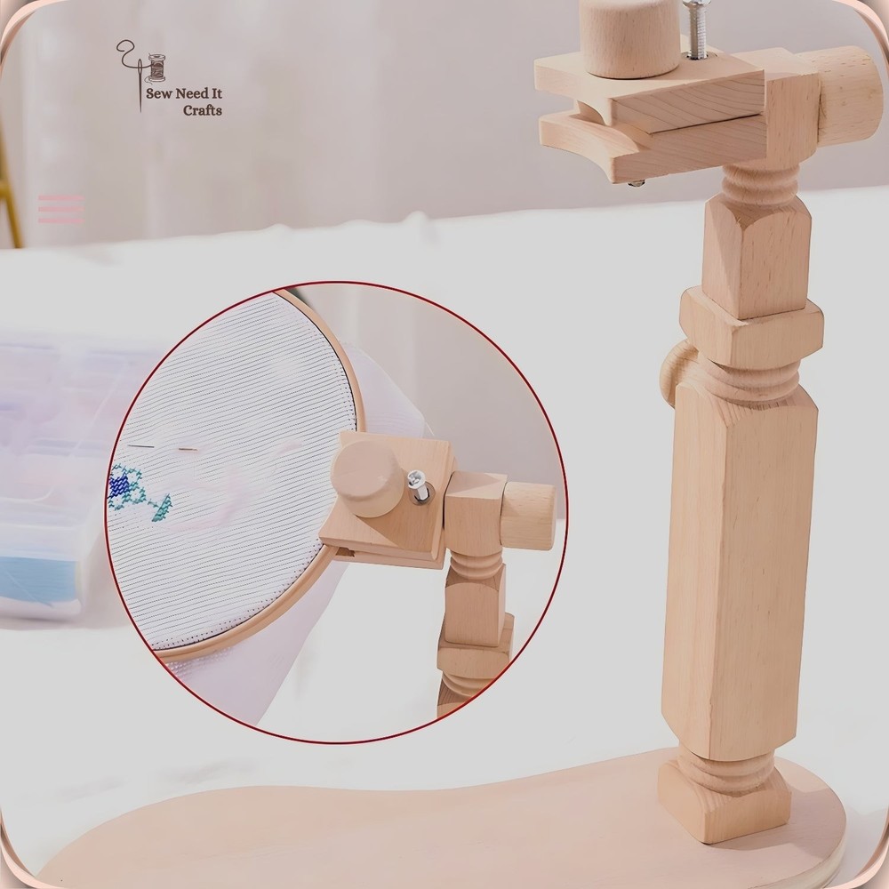Multi-Angle Embroidery Hoop Holder, Adjustable Height, Beechwood