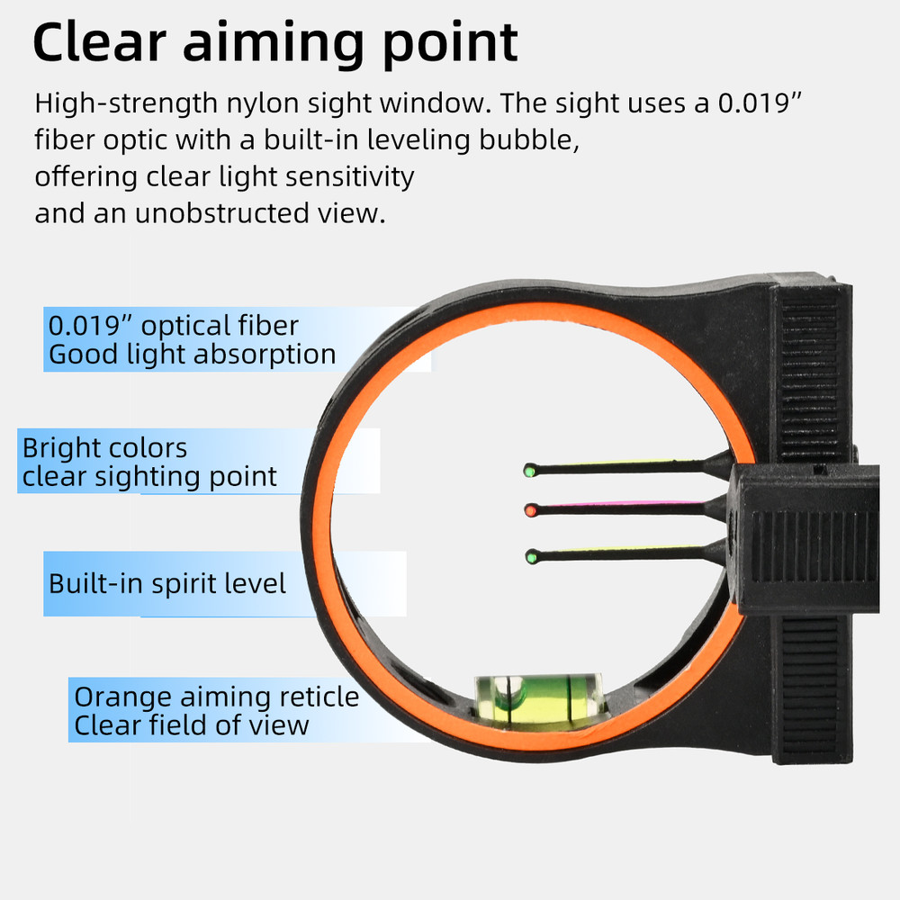 3 Pin Adjustable Archery Bow Sight with Level Bubble for Compound Recurve Bow