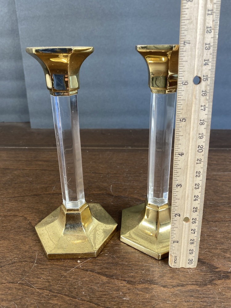 Fine Crystal & Brass Candle stick Holder Set