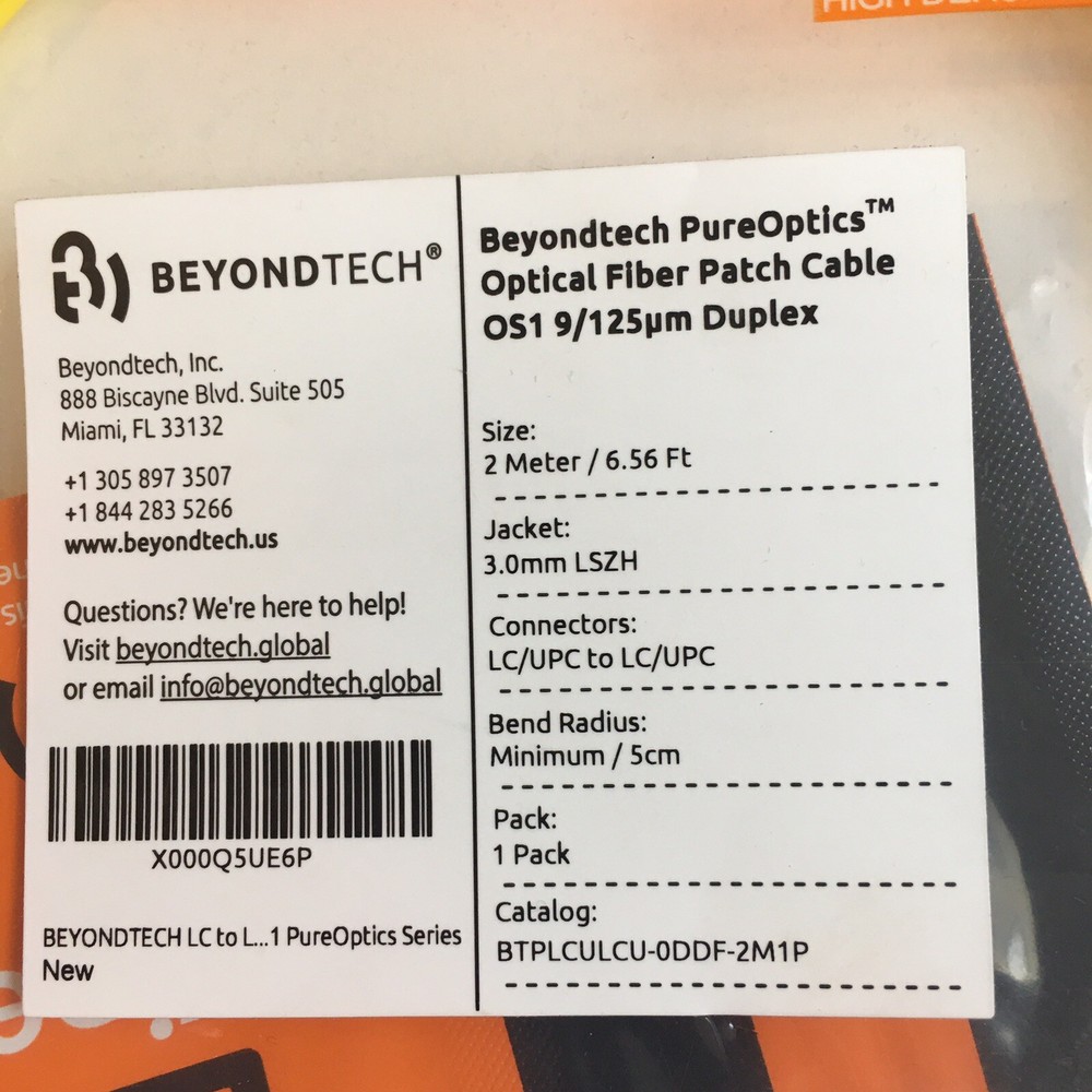 Beyondtech PureOptics Optical Fiber Patch Cable 2 Meter /6.56 Ft