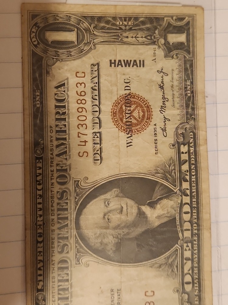 $1.00.1935-A HAWAII BROWN SEAL Front PRINT MISALIGNMENT ERROR