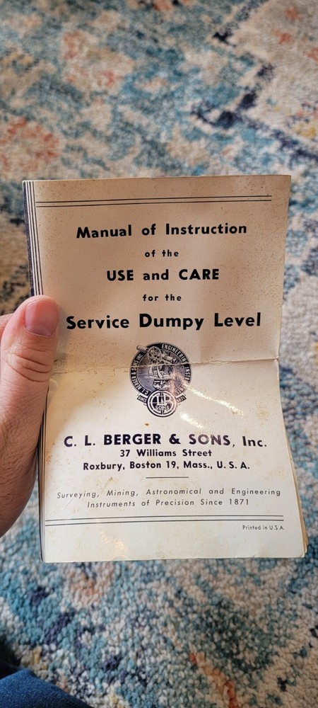 Vintage Berger Dumpy Level Erecting Telescope Transit Box Paperwork