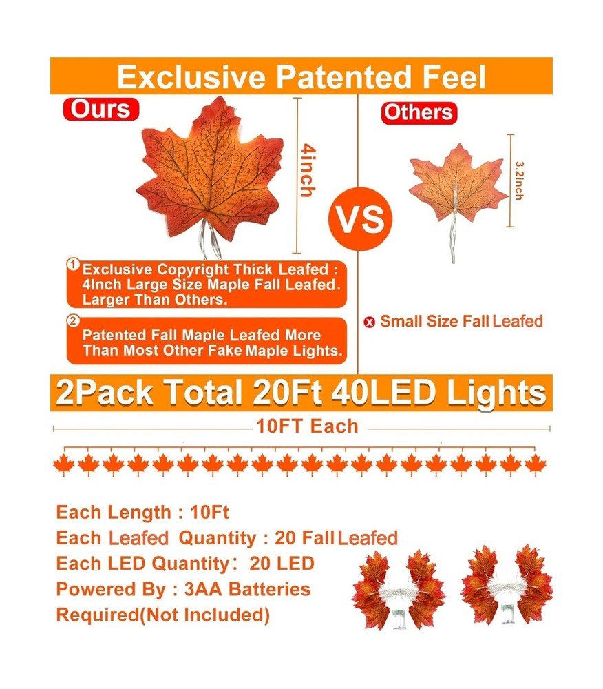 TURNMEON 2 Pack Fall Decor Enlarged Maples Leafed Halloween Fall Decorations ...