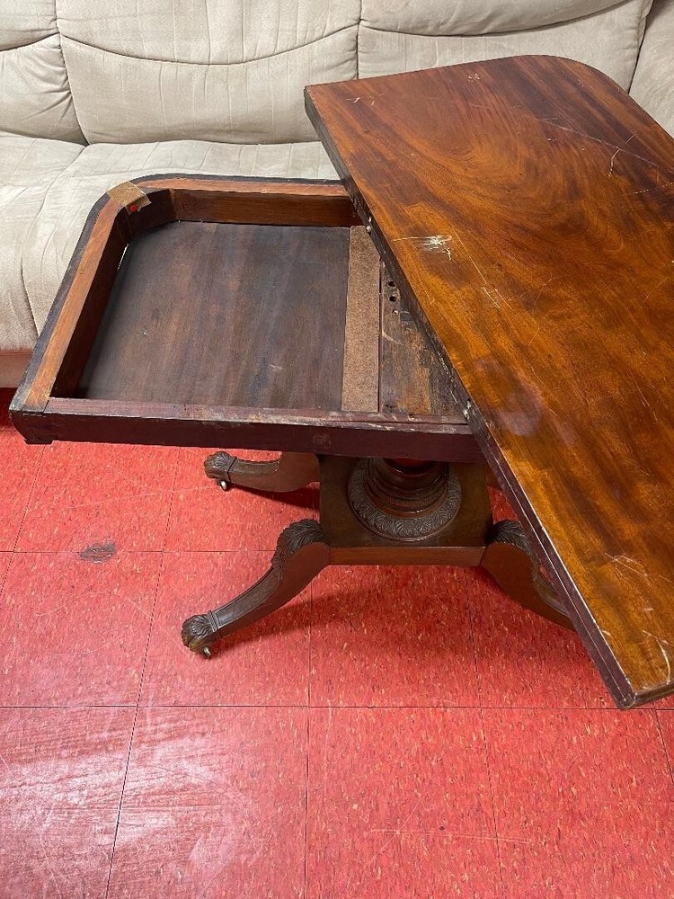 Antique French Solid Wood Folding-Over Games Table