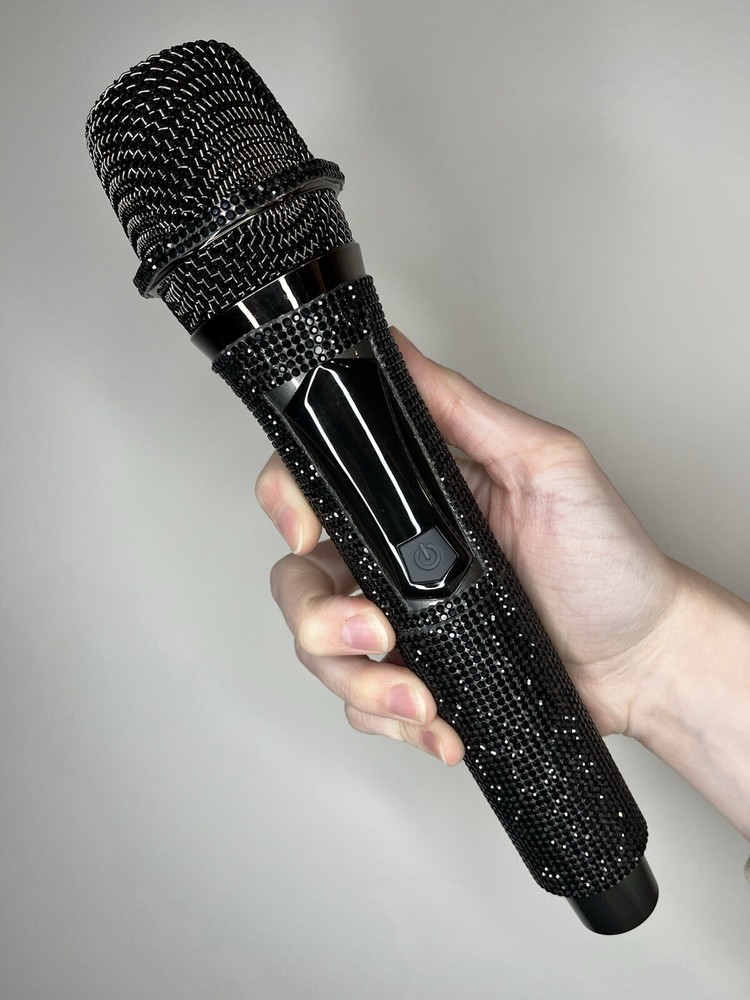 Black Rhinestone Wireless Karaoke Microphone + Receiver System - Rechargeable
