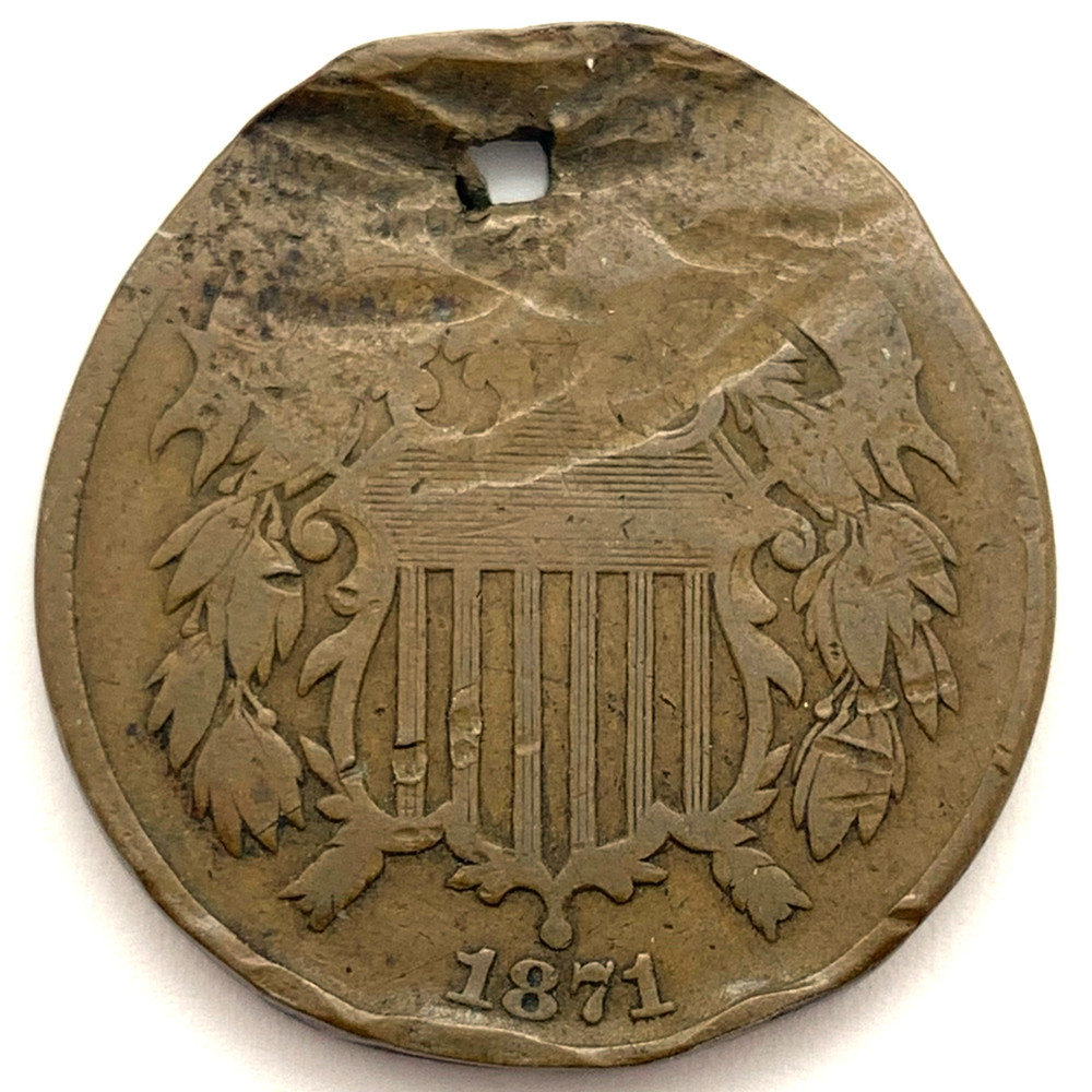 1871 2C Two Cent Piece: Holed