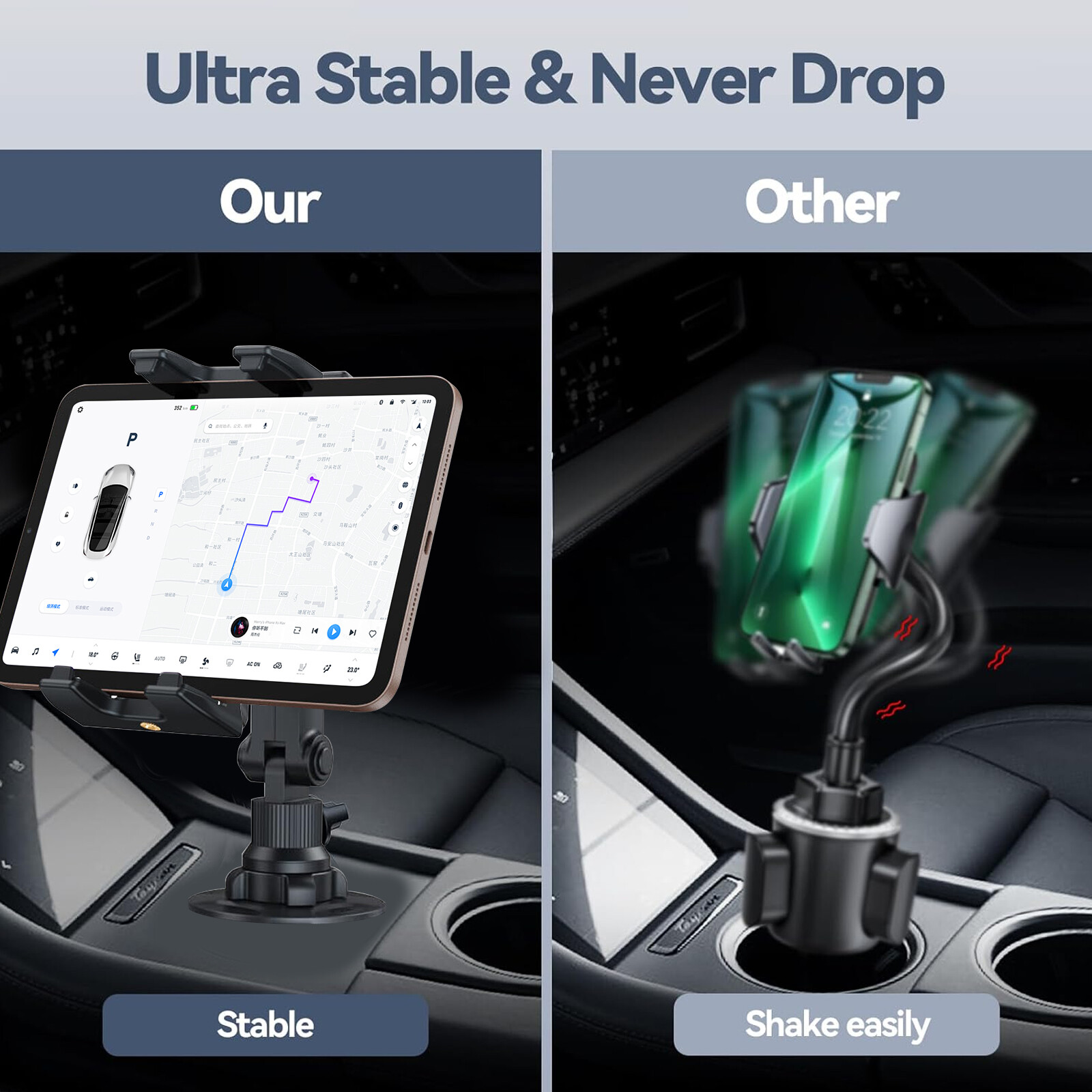 Car Mount Car Cup Holder Phone Stand For 4.7-12.9" iPhone iPad Tablet Universal