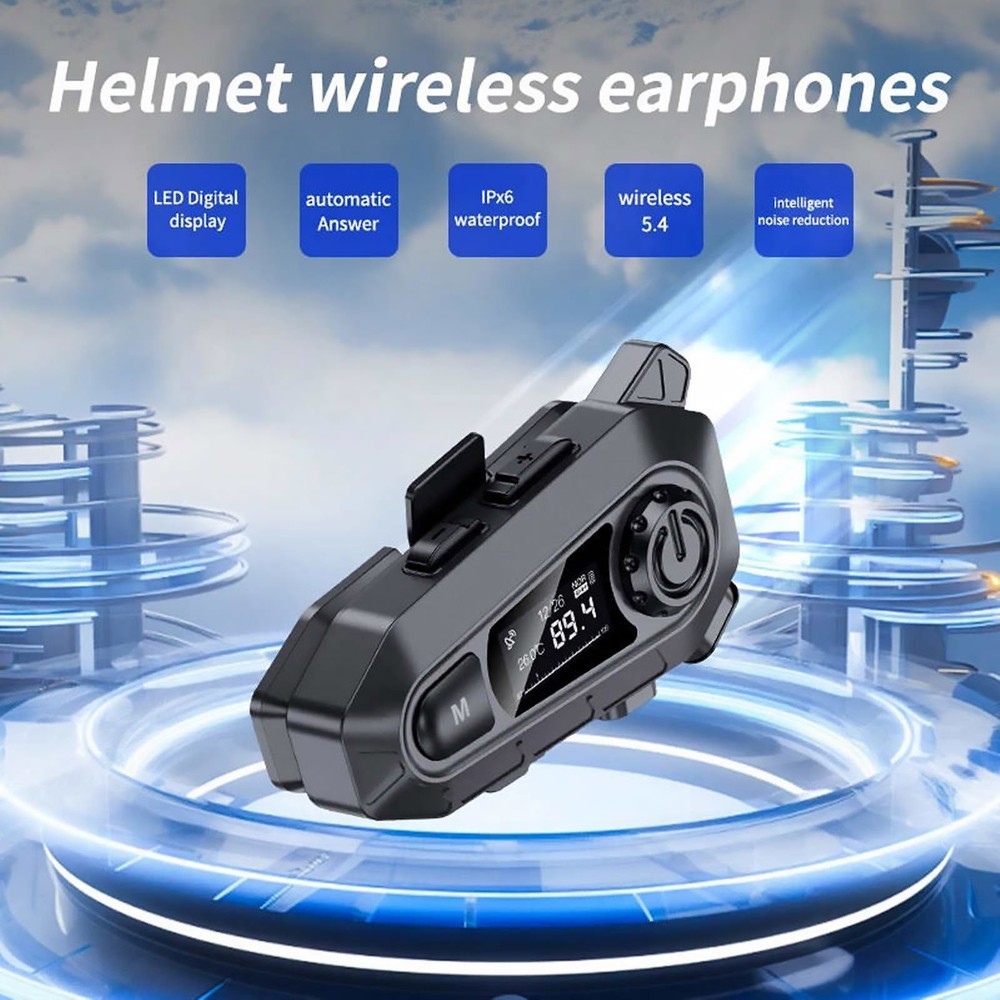 Motorcycle Helmet Headset Wireless Bluetooth 5.4 with Type-C Charging Port