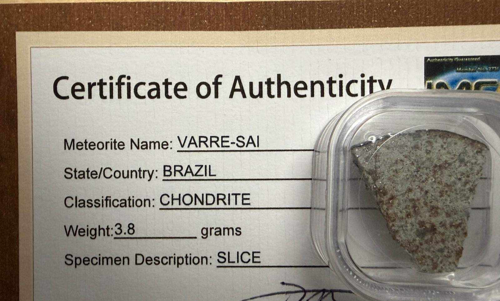 Varre-Sai Meteorite 3.8g Rio de Janeiro, Fell June 2010 Brazil TKW 2.5 kg L5
