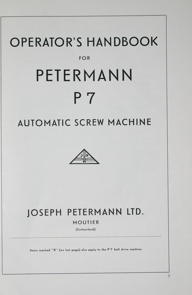 Petermann P7 Screw Machine Operations Manual