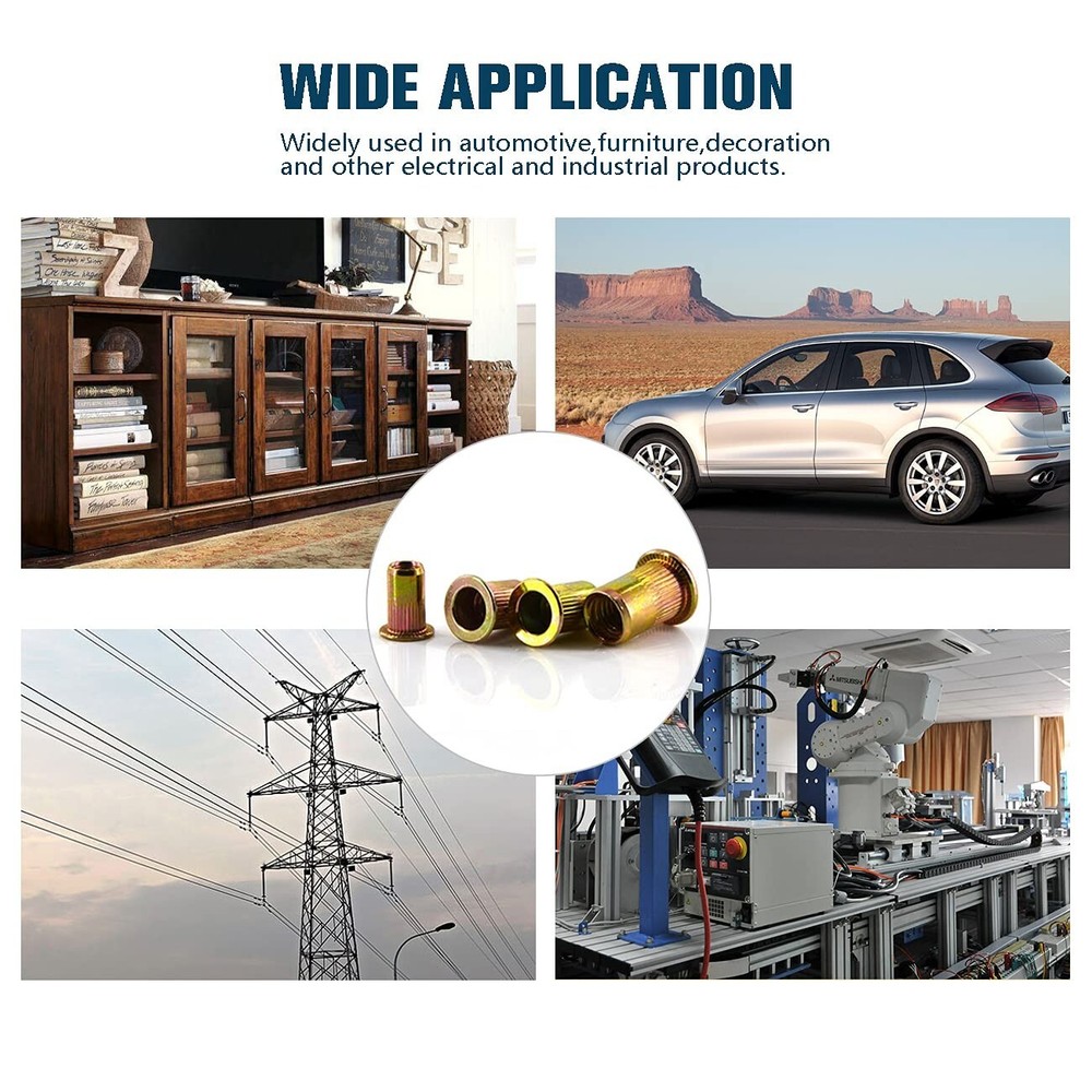 100pcs 1/4-20 Carbon Steel Flat Head Threaded Binding Rivet Nut Insert