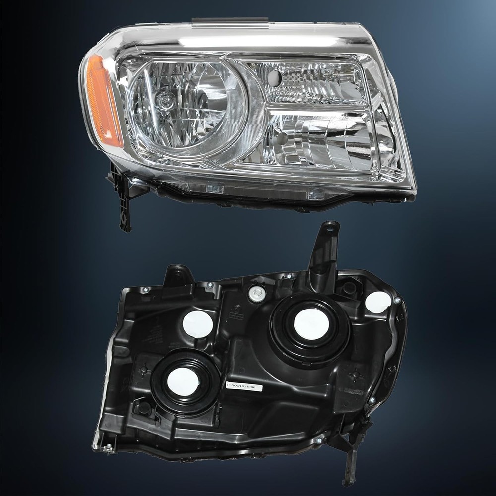 Honda Pilot 2012-15 Headlight Assembly Halogen Chrome Amber Pair Replacement