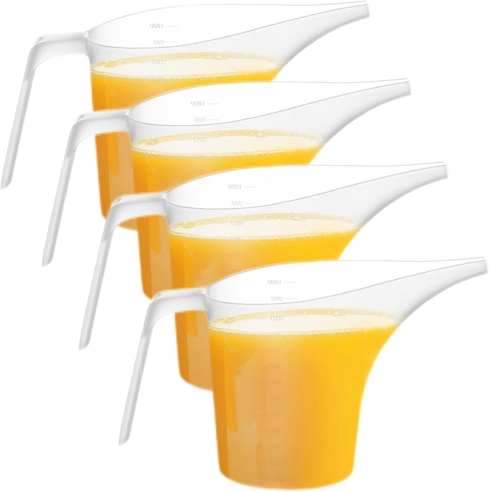 4 Pack Plastic Funnel Pitcher,Measuring Cup with Long 1000 ml, Clear