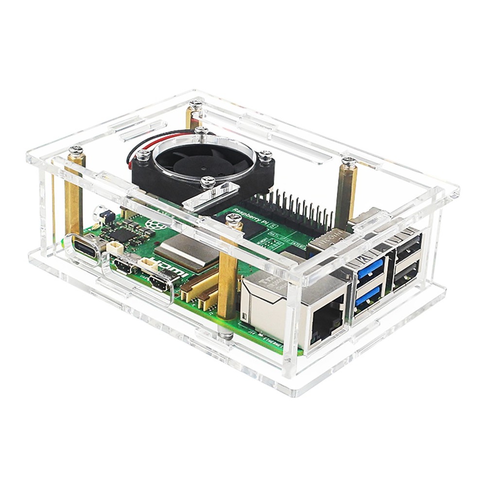 1pc Acrylic Case For Raspberry Pi 5 Transparent Box With Cooling Fan Heatsink