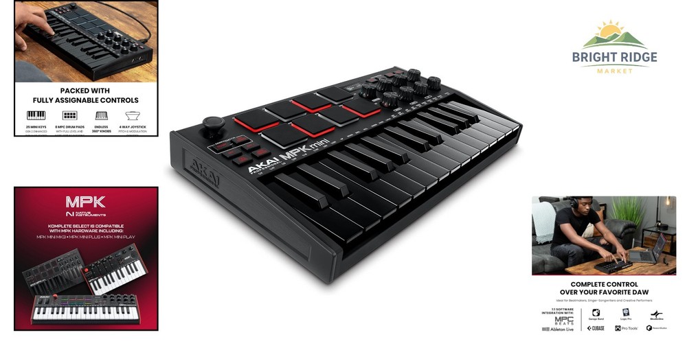 25-Key Portable MIDI Controller with Touch Sensitive Pads and Effect Integration