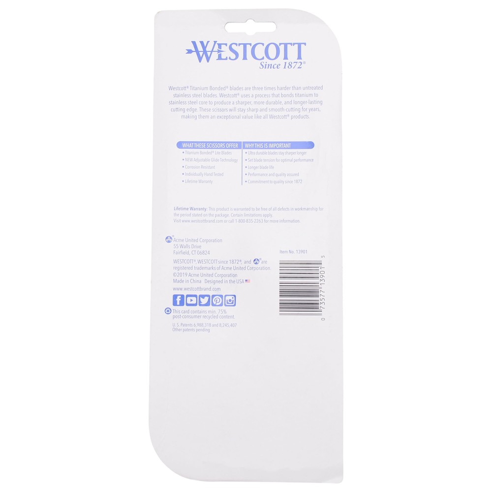 Westcott Titanium Bonded Adjustable Glide Scissors, 8", Grey & Yellow