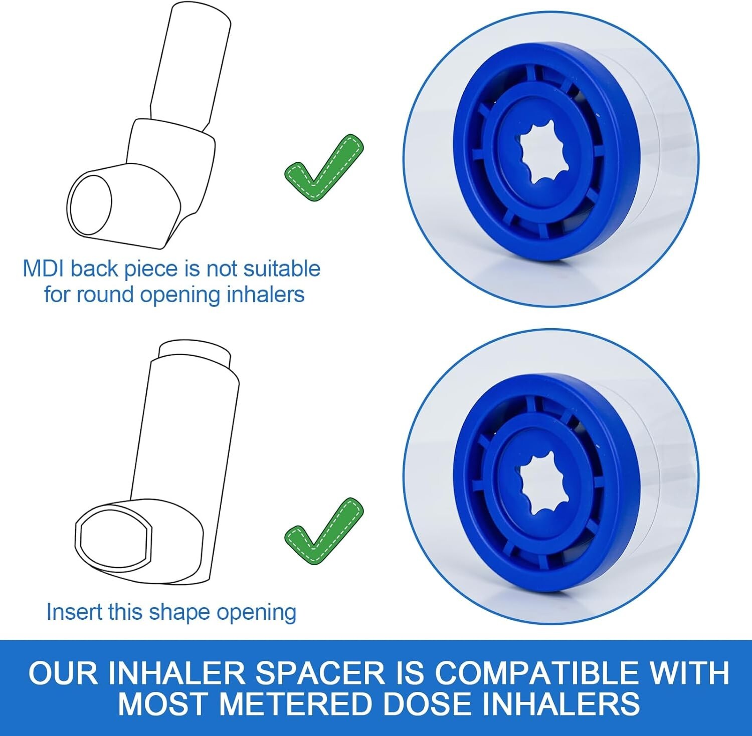 Portable Handheld Spacer Low Resistance Inhalation w/ Adult + Child Size 2 Masks