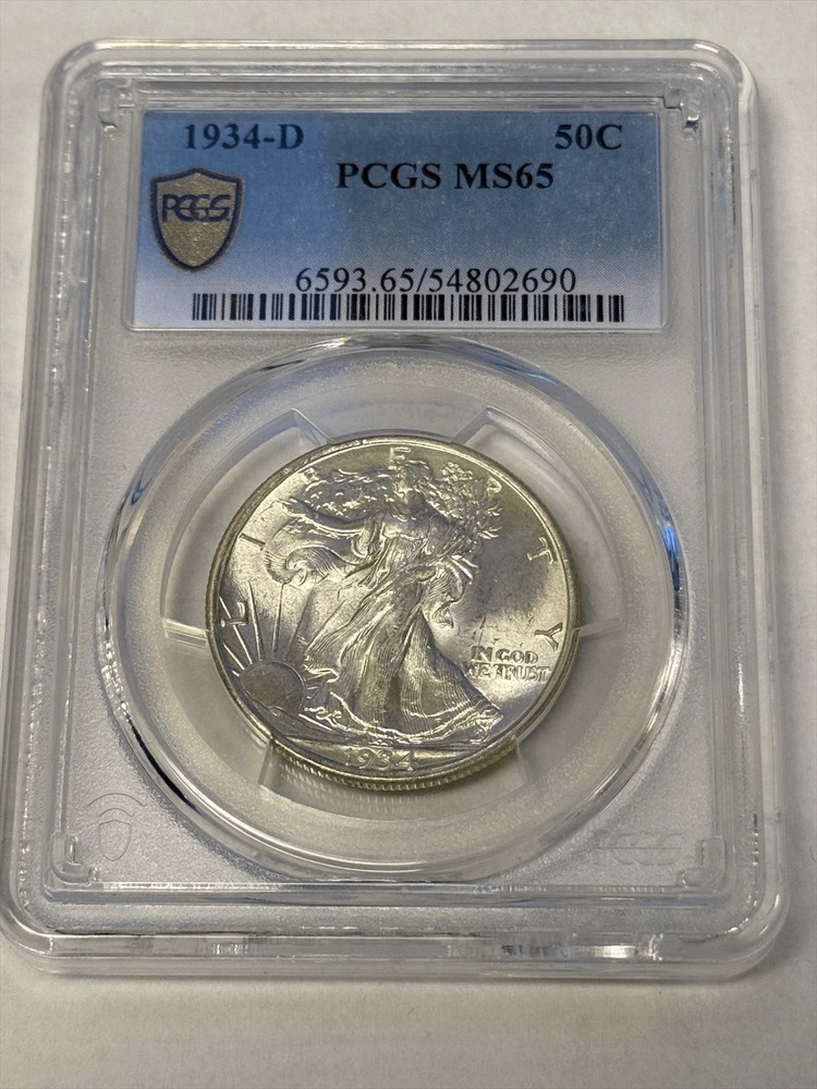 1934 d 50c Walking Half Dollar PCGS MS 65