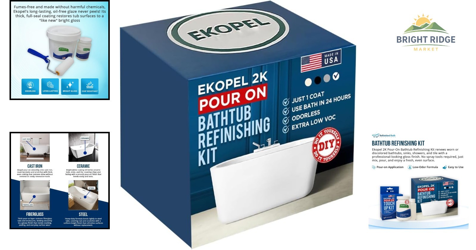 DIY Bathtub Refinishing Kit with Gloss White Finish and Odorless Paint Formula