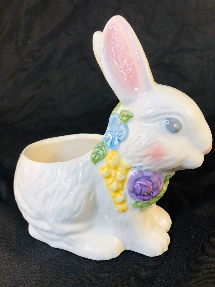 Easter Bunny Ceramic Candy Dish and plush