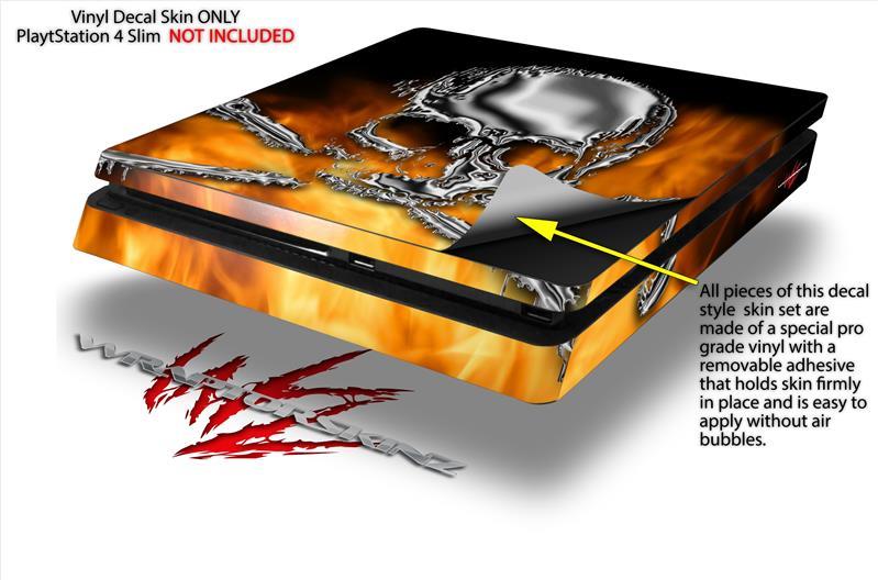 Skin for PS4 Slim Chrome Skull on Fire Playstation 4 Console