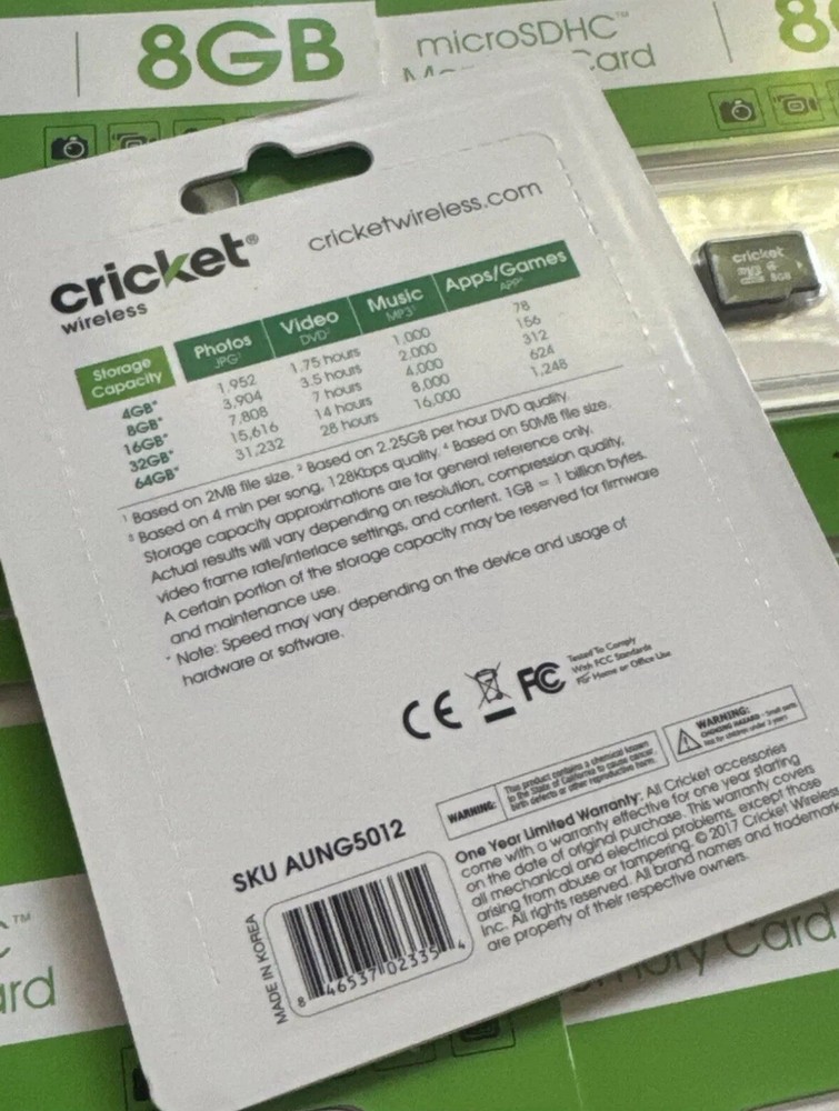 Cricket MicroSDHC 8GB Class 4 Memory Card NEW
