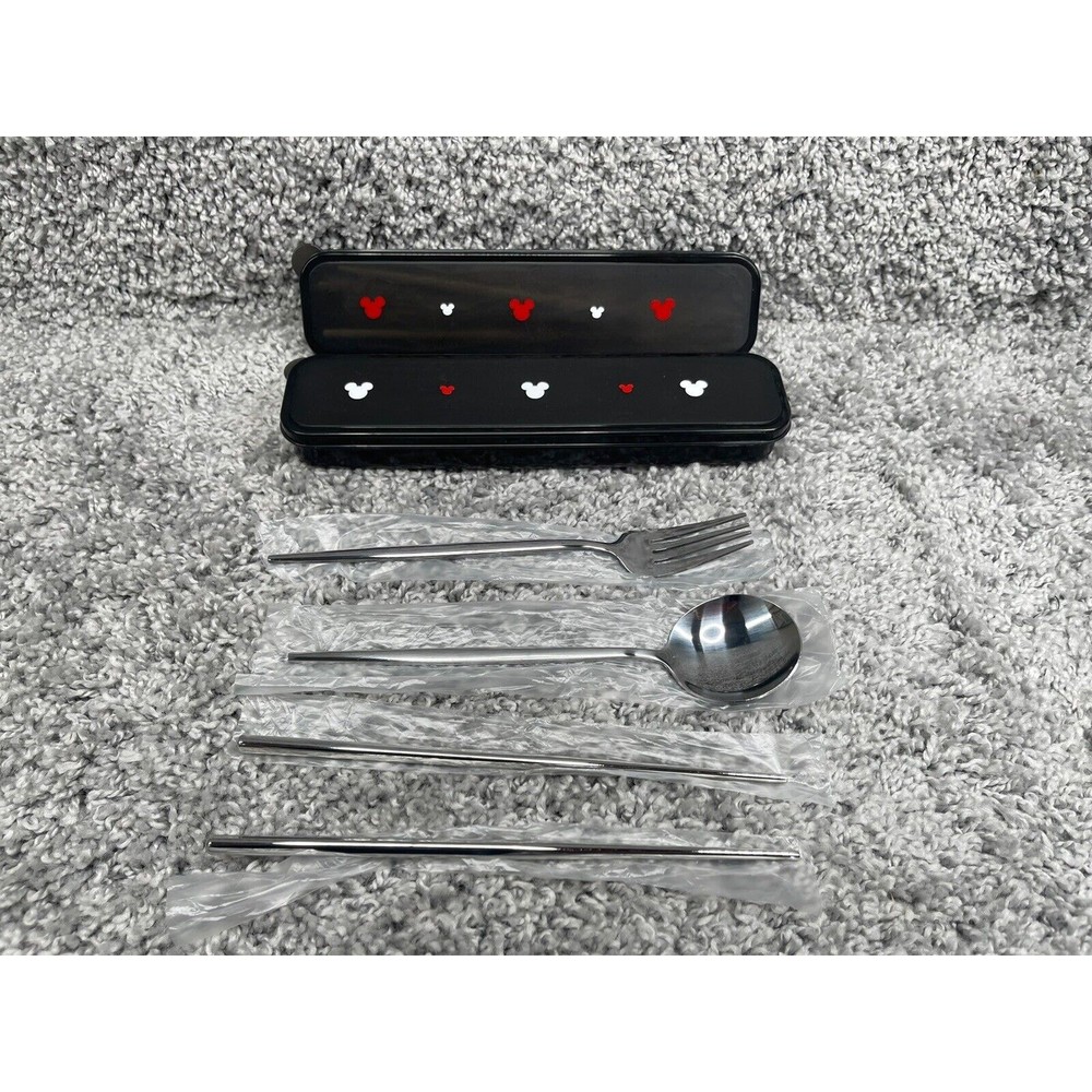 Micky Mouse Stainless Steel Spoon Fork Chopsticks Flatware Set With Case