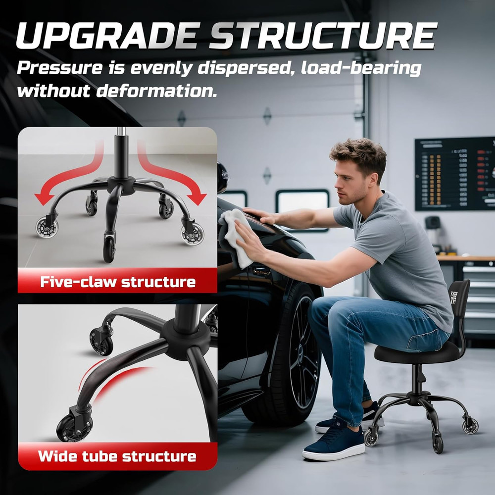 Shop Stool with Backrest, Mechanic Garage Stool for Workshop, Adjustable Stool C