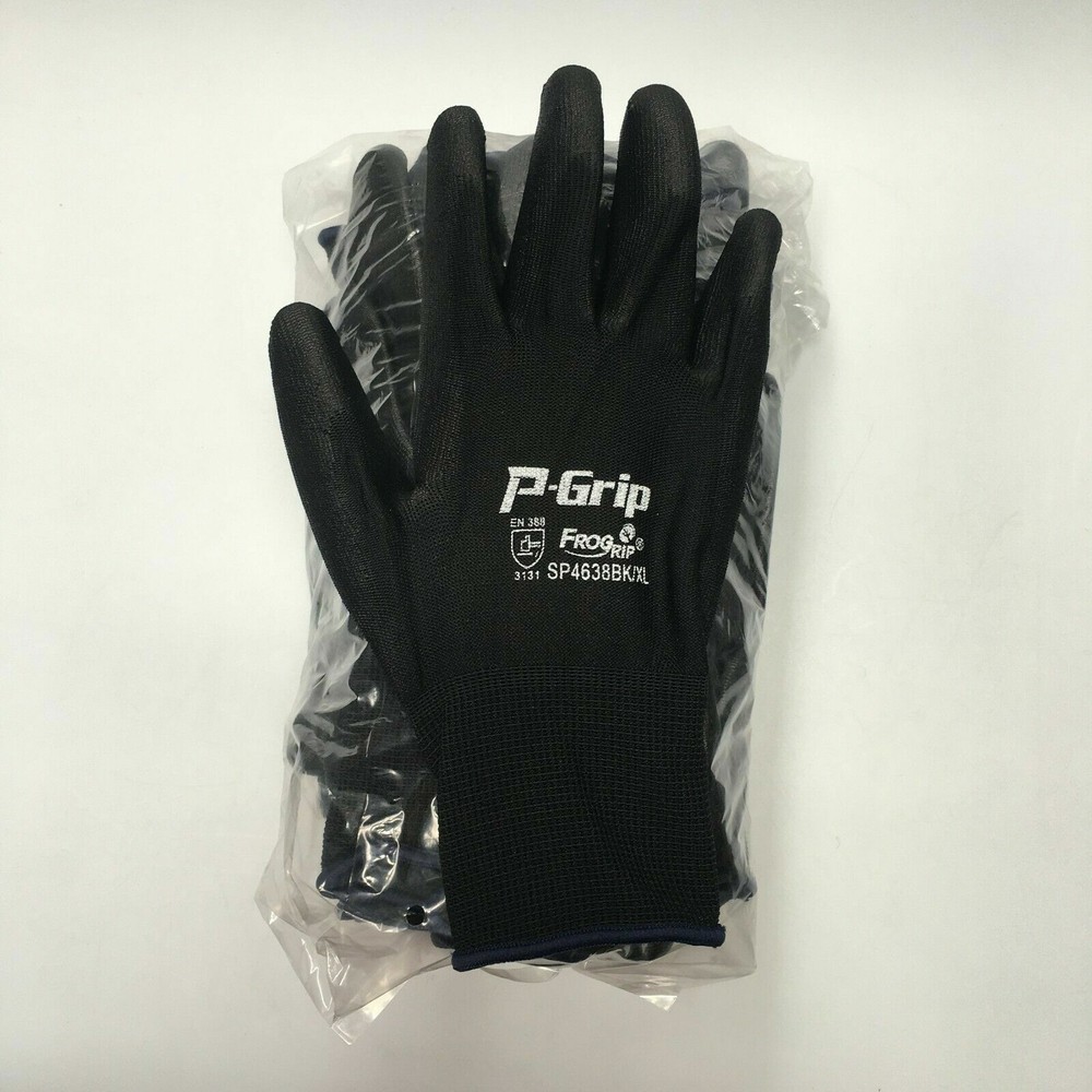 P-Grip Ultra-Thin Black Work Gloves Polyurethane Palm Coated Nylon Shell 24 Pair