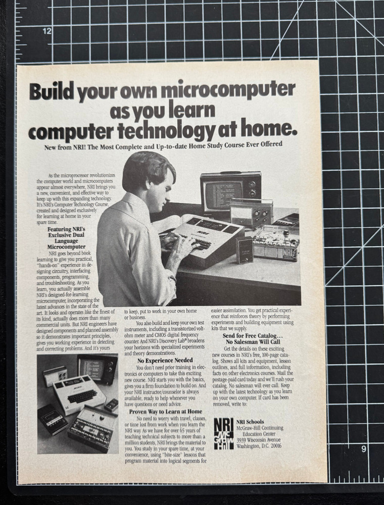 NRI Schools Mc Graw Hill Computer Technology Microcomputer Man Print Ad 1980