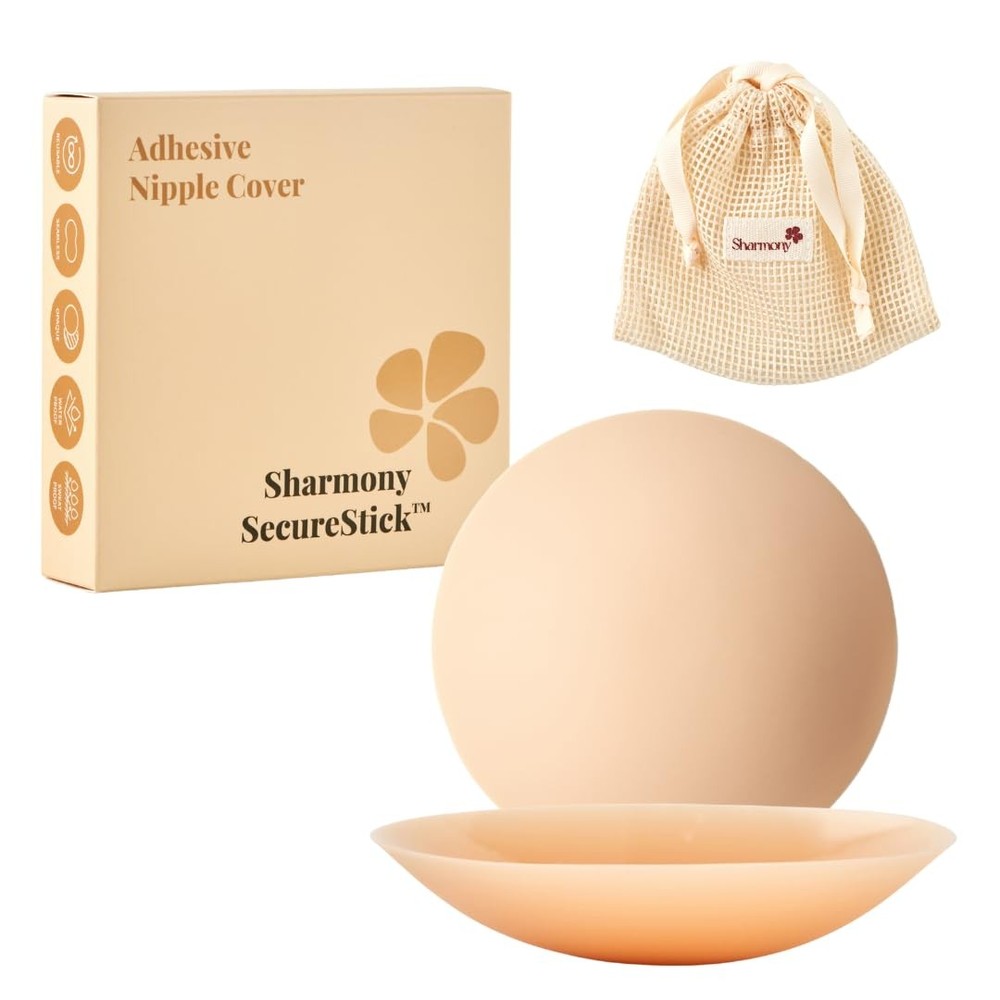 sharmony Reusable Nipple Covers – Adhesive Fits D+ Cups (4''), Vanilla