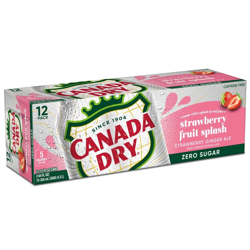 Canada Dry Strawberry Fruit Splash Ginger Ale Zero Sugar Soda, 12 Pack 12oz Cans