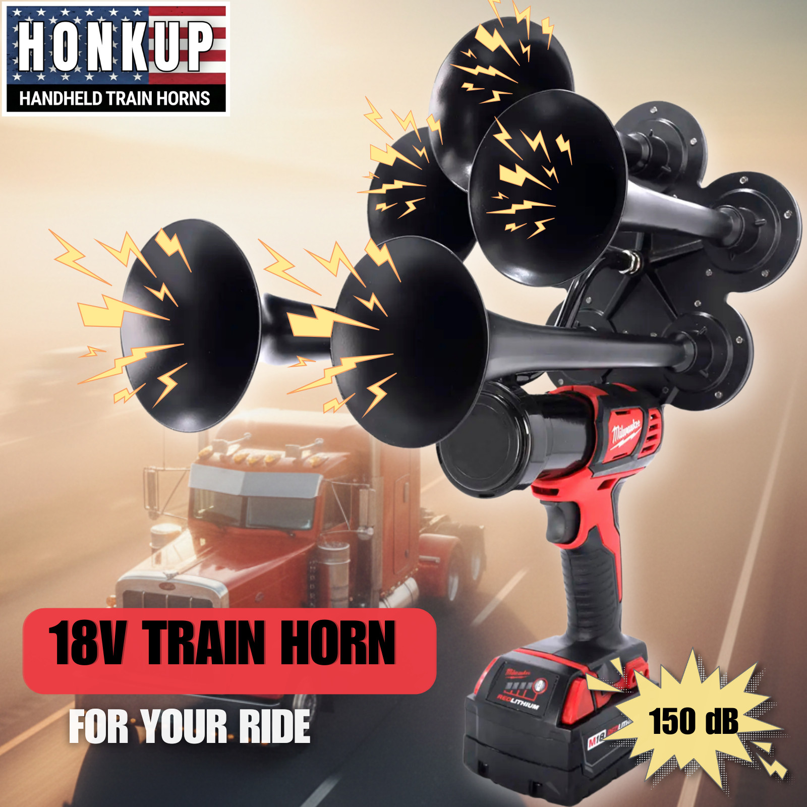 Milwaukee M18 Train Air Horn - Impact Drill Train Horn 5-Trumpet Penta + REMOTE